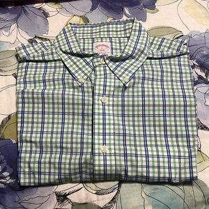 Brooks Brothers Blue/Green Patterned Short Sleeve Shirt with Pocket, L